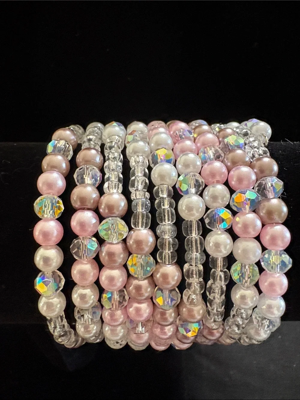 Pearl & Crystal Bracelet Pink and Clear